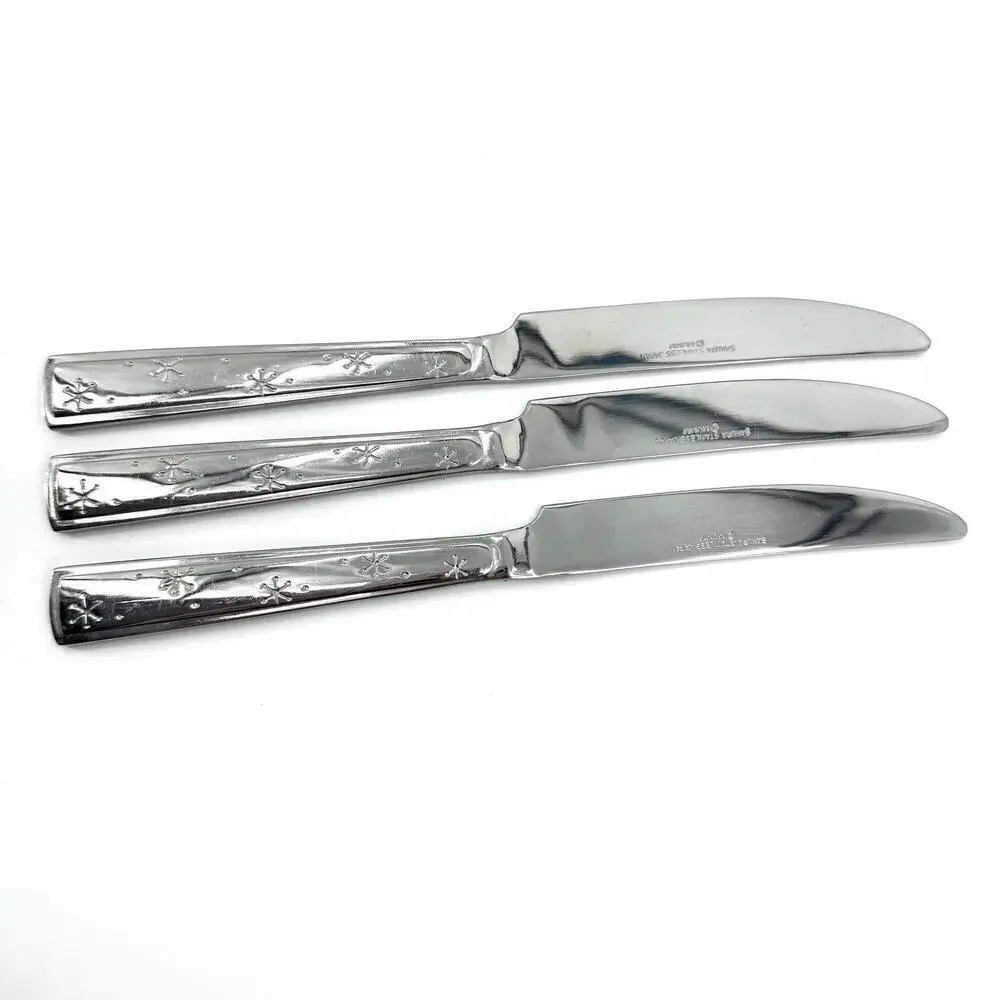 Lot of 3 Vintage Sakura New French Solid Knife Stainless Steel Snowflake Mumm